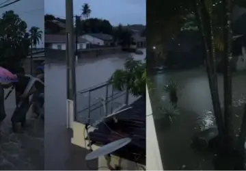 Vídeo: fortes chuvas transformam ruas de Coruripe em rio; Prefeitura decreta estado de alerta